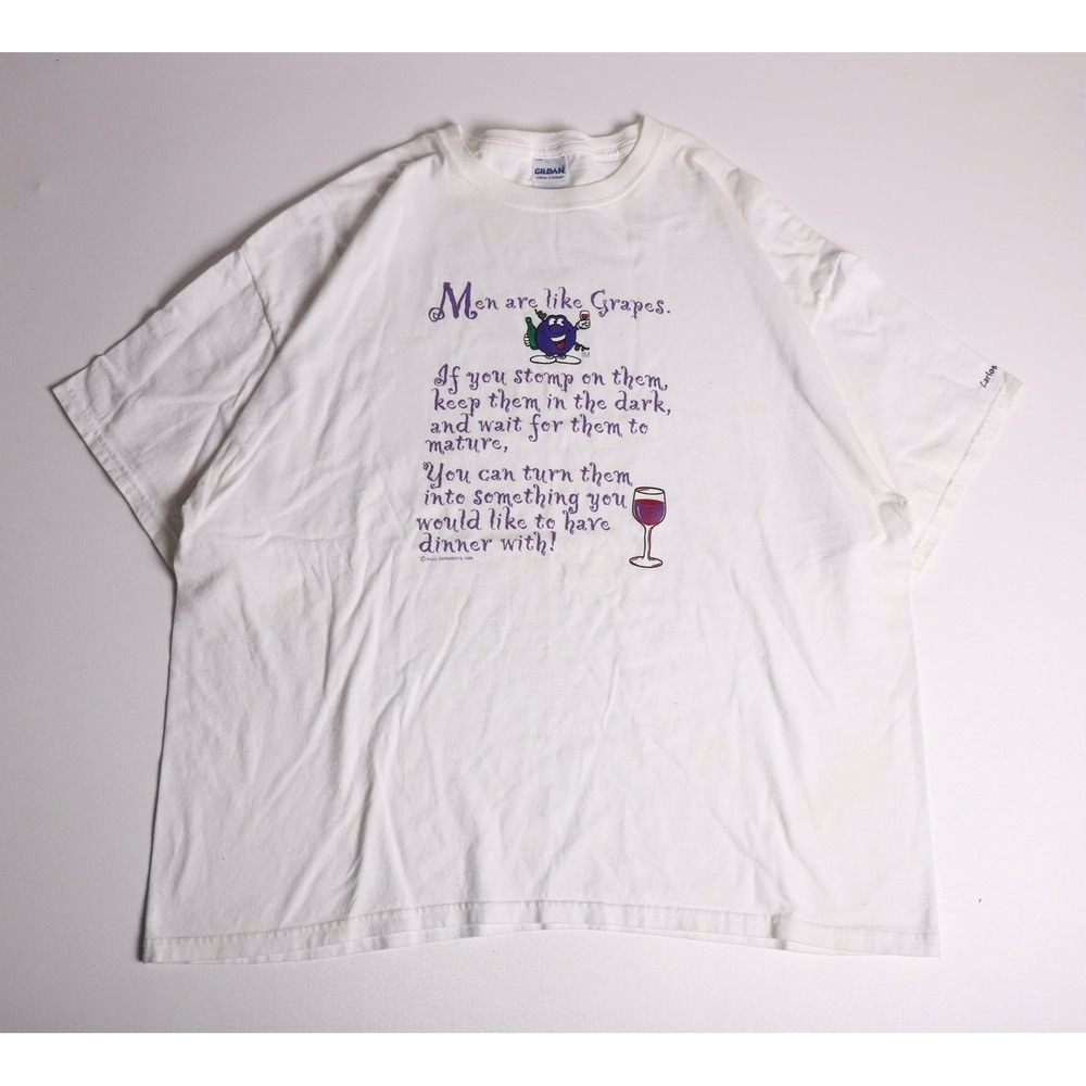 Vintage 1999 Hull Garments Men Are Like Grapes Wine Graphic T-Shirt White 2XL